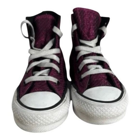 Converse Platform Lift Girls Purple Shimmering Sneakers Size 12Y Hi Top Lace Up - Picture 3 of 11